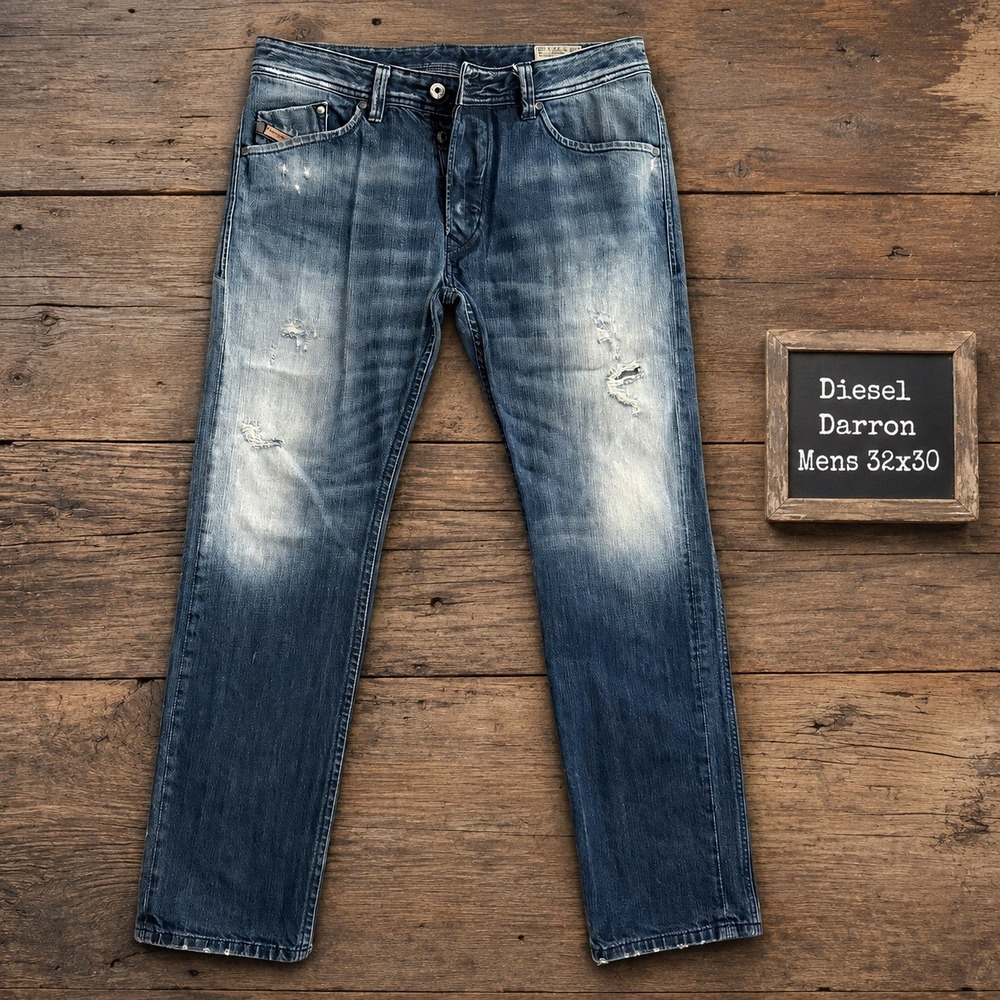 Diesel Darron Mens 32x30 Regular Slim Tapered Distressed Blue Jeans Wash 0810L